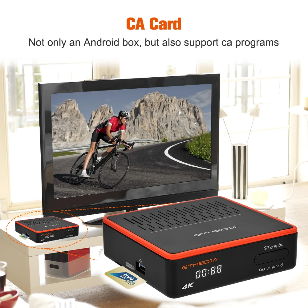 GTMEDIA GT Combo Smart TV Box 4K Utral HD TDT جهاز استقبال الأقمار الصناعية Android 9 + DVB-S/S2/S2X، DVB-T/T2، DVB-C، CCAM/M3U لمستودع الاتحاد الأوروبي