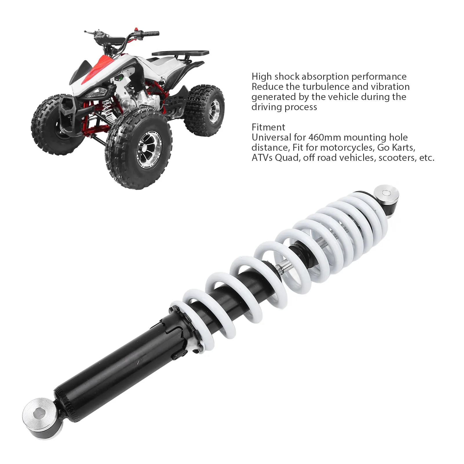 

Motorcycle Suspension Damper 460mm Motorcycle Shock Absorber Rustproof with 10mm Spring for 70cc To 250cc Quad Go Kart Scooters