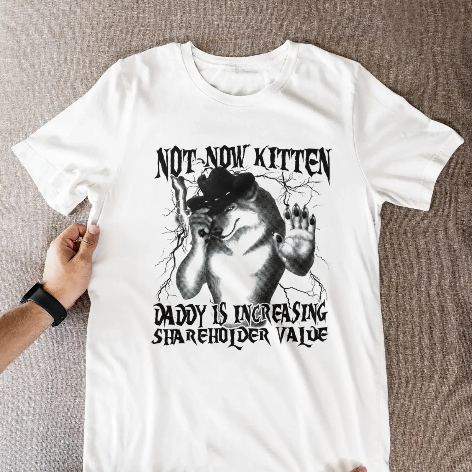 Not Now Kitten Daddy T Shirt is increasing shareholder value vintage Washed Versatile Breathable Soft homme Casual Stylish
