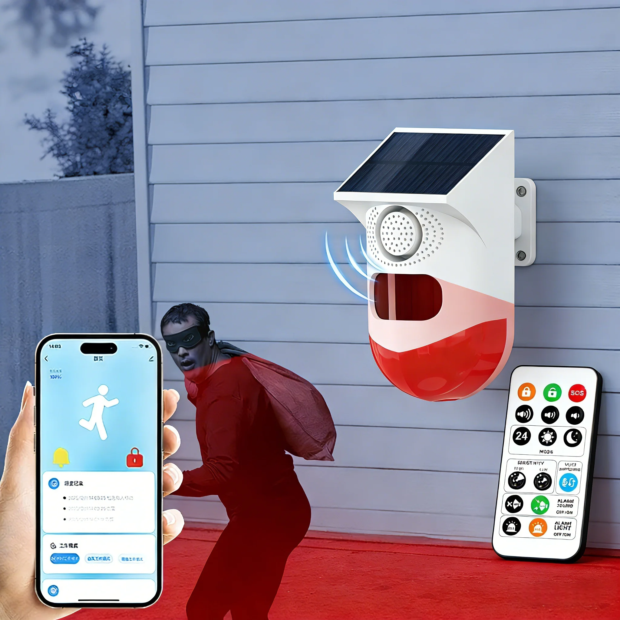 Wireless Solar Powered Motion Detector Alarm Home Security System Anti-Theft Alarm for Farm Yard Garage Remote Monitor