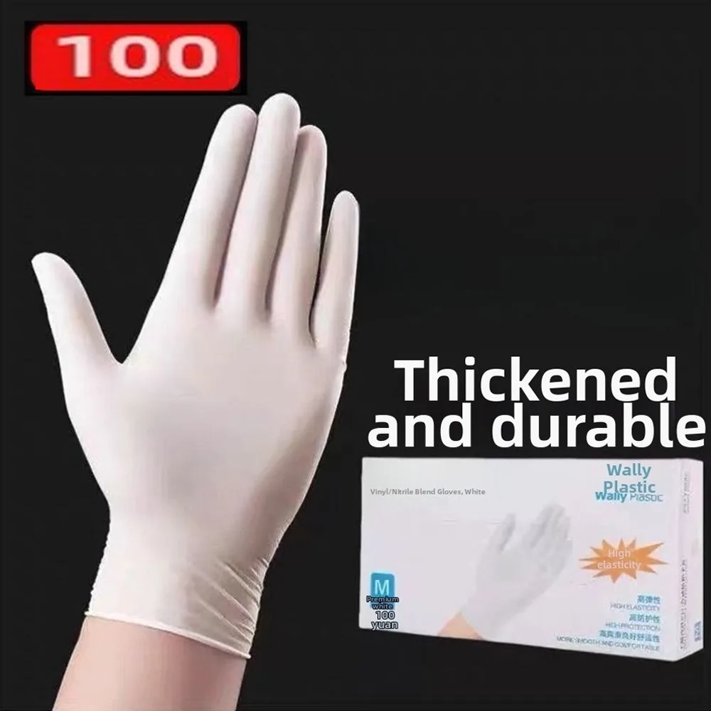 100pcs Hot Food Safe Disposable Cooking Gloves Powder Free White Nitrile Gloves Latex Free Rubber Gloves for Cleaning Cooking