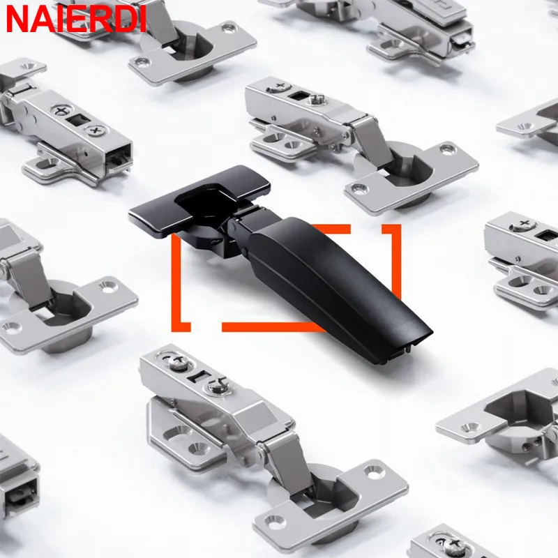 NAIERDI 2PCS Black Hydraulic Hinges Cold Rolled Steel Cabinet Door Hinge Damper Buffer Soft Closing Kitchen Cupboard Furniture
