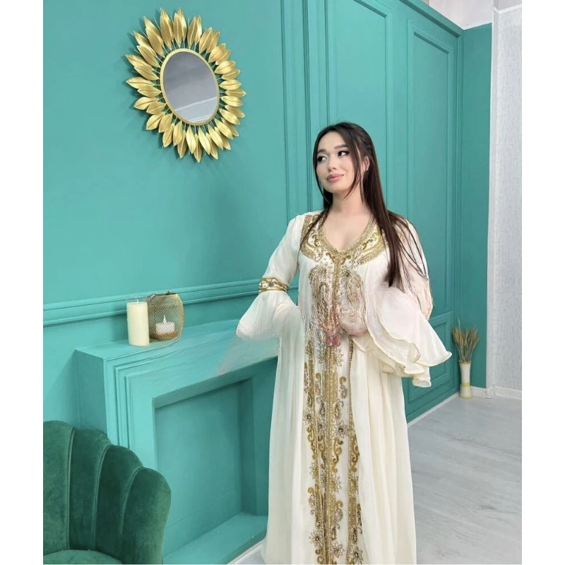 New Luxury Bedded Crystal Work Moroccan Dubai Kaftan Abaya Wedding Dress