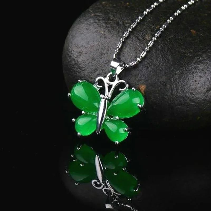 

Natural Green Hetian Jade Butterfly Pendant 925 Silver Necklace Chinese Jadeite Amulet Fashion Charm Jewelry Gifts for Women Her