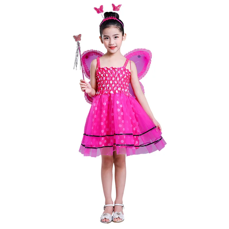 

Комплект из 4 предметов: детское платье с крыльями бабочки, розовая юбка-фея с цветами, элегантный костюм для малышей для косплея, выступлений, вечеринок и фестивалей