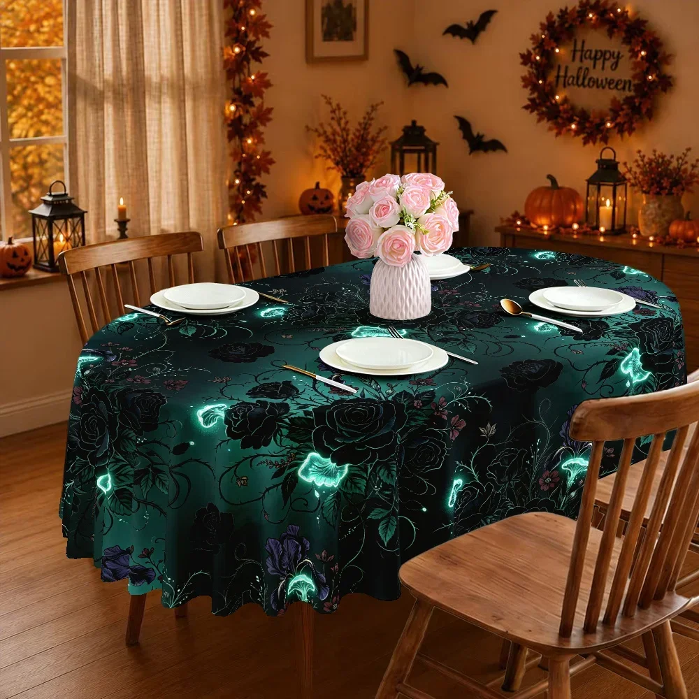 One piece of Gothic dark rose and mysterious neon mushroom tableclothzyc