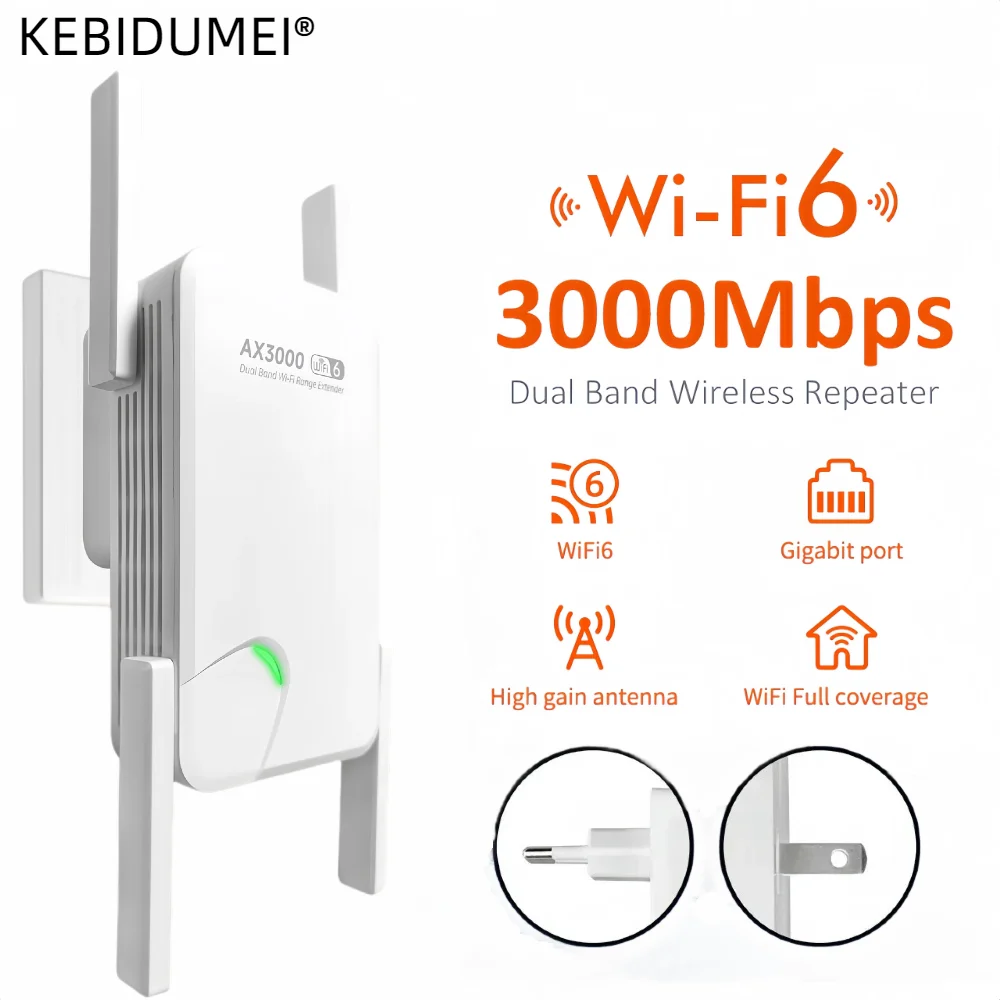 AX3000 WiFi 6 Repeater Roteador Wi-fi 6 Signal Booster 5G 2.4G 802.11ac Gigabit Long Range WiFi Extender Amplifier WPS Easy Set