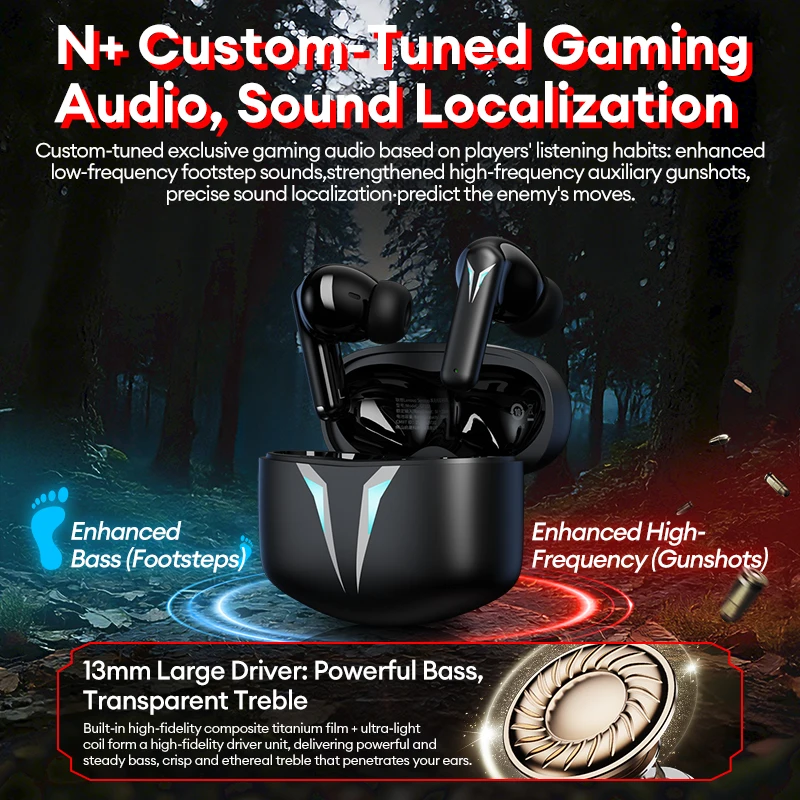 Lenovo GT105 Wireless Bluetooth Earphones Special For Gaming Lightweight Ergonomic Half Earbuds Long Battery Life Sports Headset
