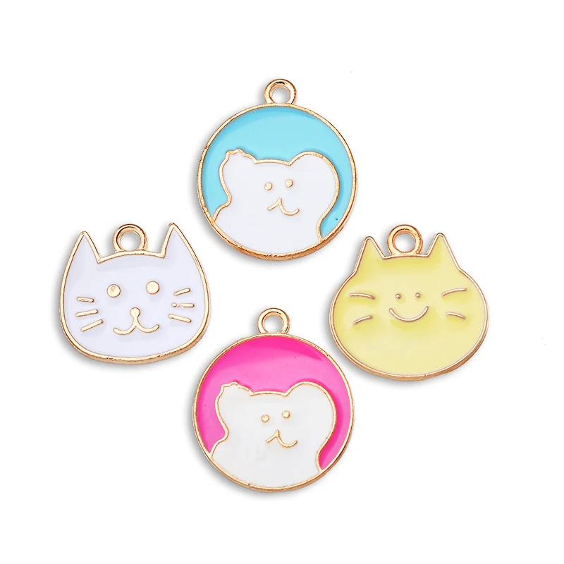 15Pcs Cute Enamel Cat Dog Enamel Animal Pendant for Necklace Earrings Key Chain DIY Jewelry Making Charm Accessories Wholesale