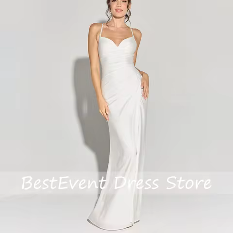 Bespoke Occasion Spaghetti Straps Sequins Shiny Pleate Bridesmaid Dress Backless Side Slit Floor Length Sheath Evening Gown