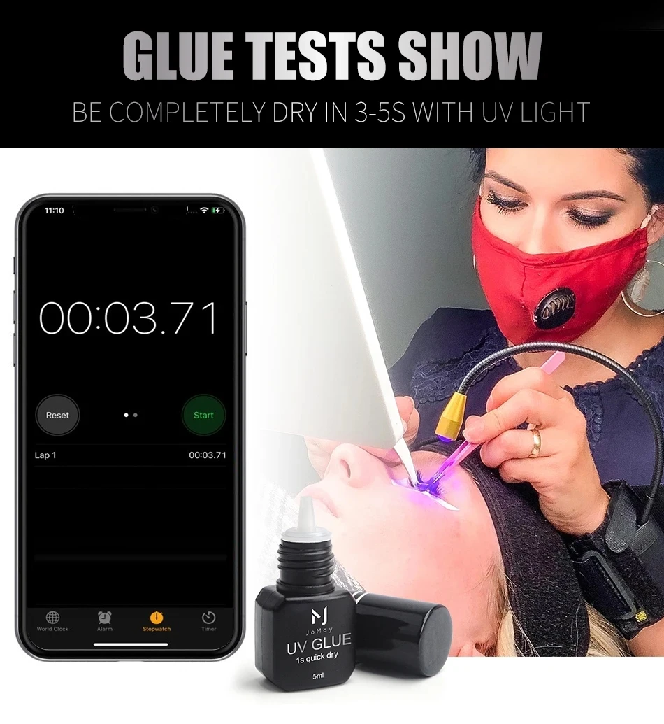 JOMAY UV-Wimpernverlängerungskleber 5ml Schwarz 1S Schnelltrocknend Wasserfest & Ölresistent Geruchsarmer Klebstoff Wimpernverlängerungszubehör – Detail 4