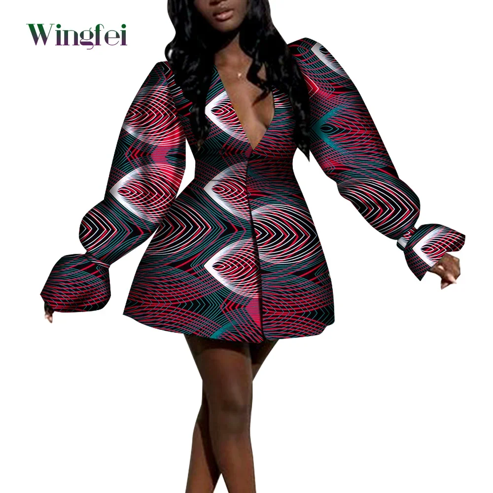 

Fashion African Women Boubou Ankara Print African Dresses V-neck Sexy Lady Dashiki Party Dresses Casual Robe Dress WY8268