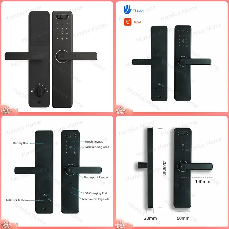 Smart Home Aluminum Alloy Face Recognition Door Lock with APP Control WiFi Camera Cloud Storage for Glass Wooden Doors 6068
