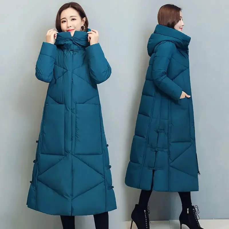 

Winter New Long Coat Women Fashion Thicken Cotton Padded Warm Snow Outerwear Loose Lady Windproof Hooded Jacket Parkas