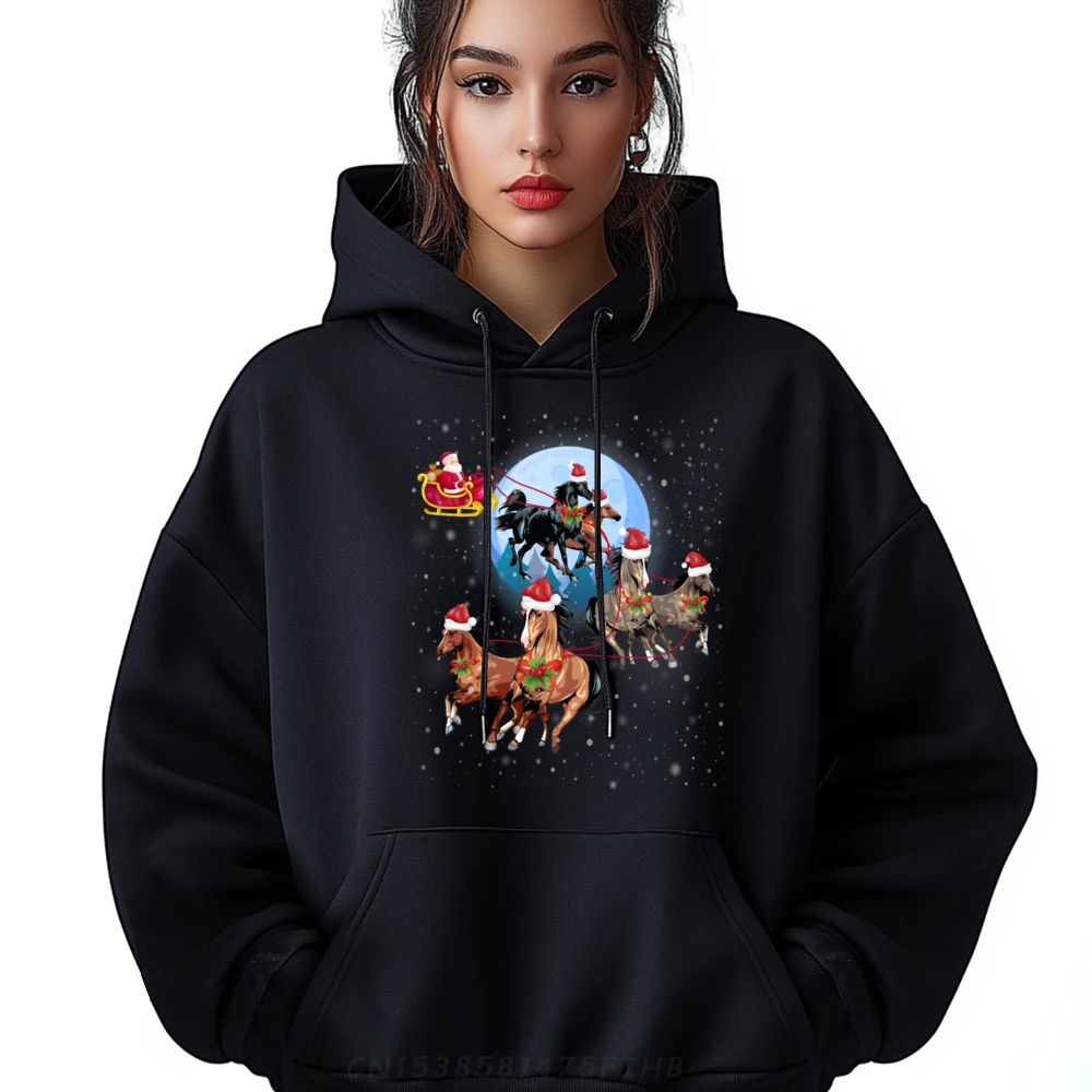 

Horse Drawn Sleigh Riding Santa Claus Xmas Horses Funny XS Graphic Sweatshirts Luxury Brand Hoodie Birthday