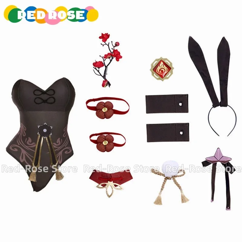 qq28LQGenshin Impact Hu Tao Bunny Girl Cosplay Halloween Mulher HomensQualquer Tamanho