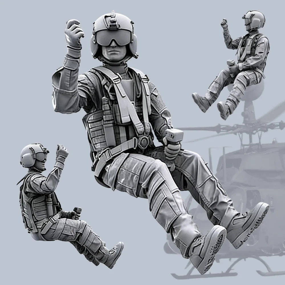 

Resin Figure US Helicopter Pilot Soldier Military High Quality Unpainted Grey Model DIY Assembly Collection Ornament Decor Gift
