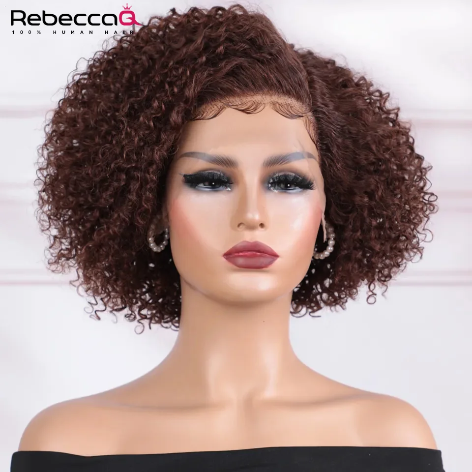 Brown Deep Curly Bob Lace Front Wig Brazilian Human Hair With Baby Hair Short Bob Wig Glueless C Part Lace Front Wigs For Women