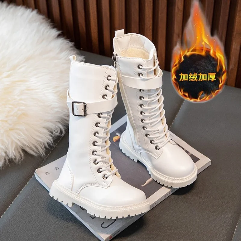 Girls Snow Boots 2022 Autumn Winter Plush New Children Knee-High Fashion Boots Platform Boots Shoes for Princess Kids SIZE 27-37