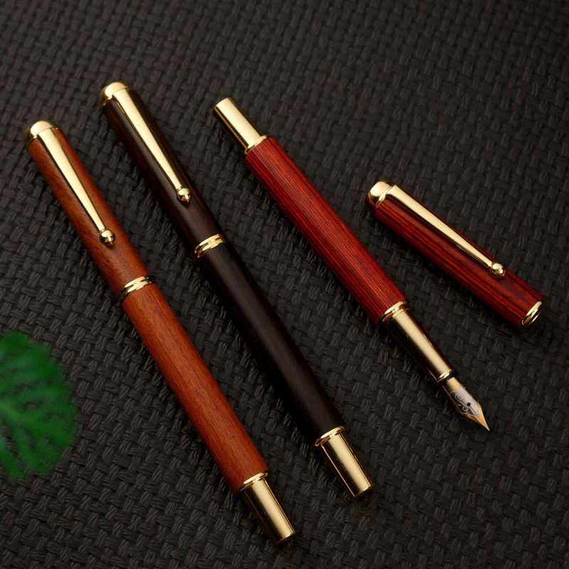 Retro Fashion Natural Sandalwood Wood Pen High End Business Office Signature Brass Wooden Solid Pen School Supplies Teacher Gift