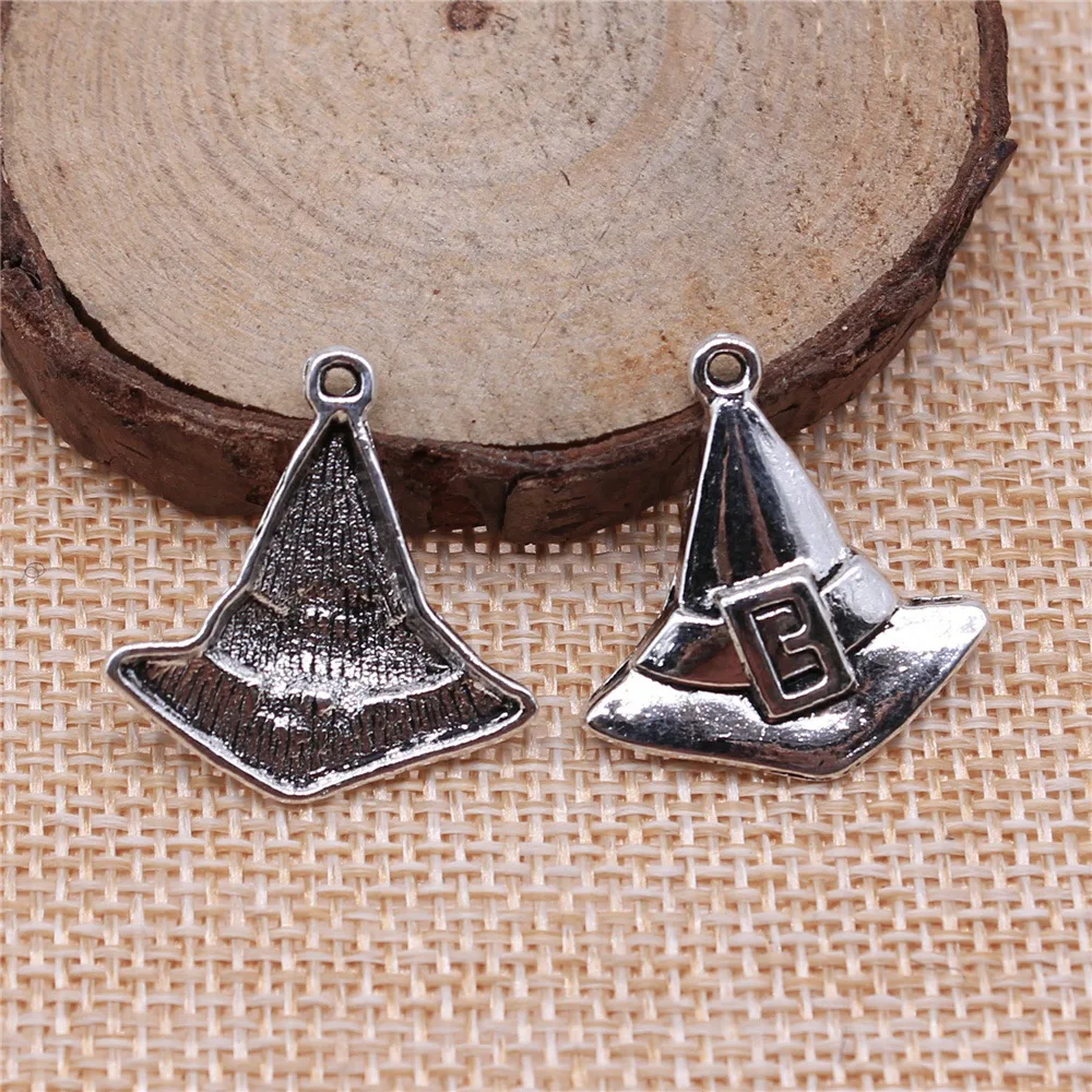 20pcs 23x24mm(0.91x0.94inch) Antique Silver Color Witch Hat Charms Bulk DIY Jewelry Findings