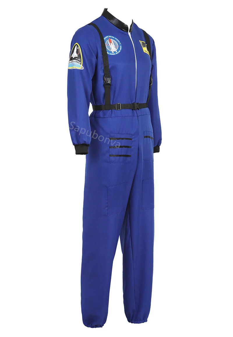 Astronaut Costume Adult Astronaut Jumpsuit Suit Men Women Flight Suit Halloween Cosplay One Piece Overalls Blue White Orange