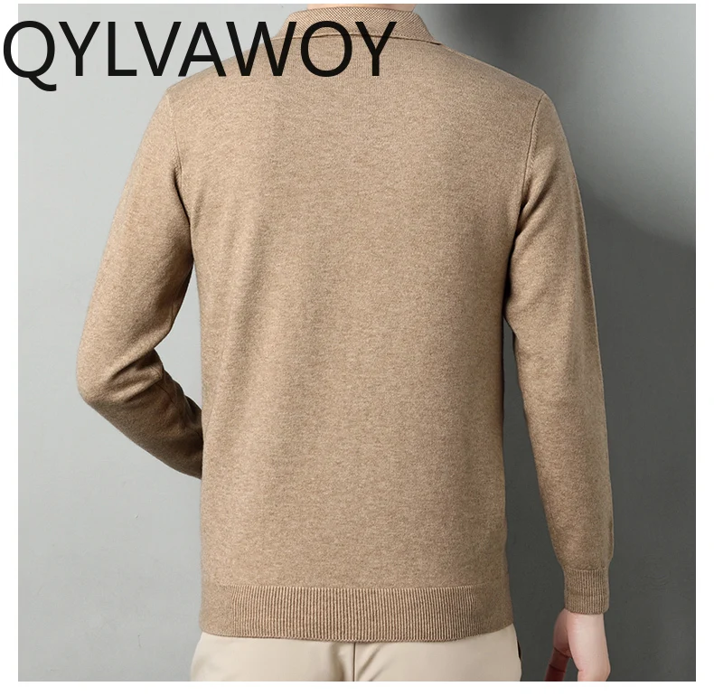 QYLVAWOY 100% Cashmere Polo Shirt Winter Thickened Pullovers Men Clothing Solid Lapel Collar Men T Shirt Short Sleeved Polos