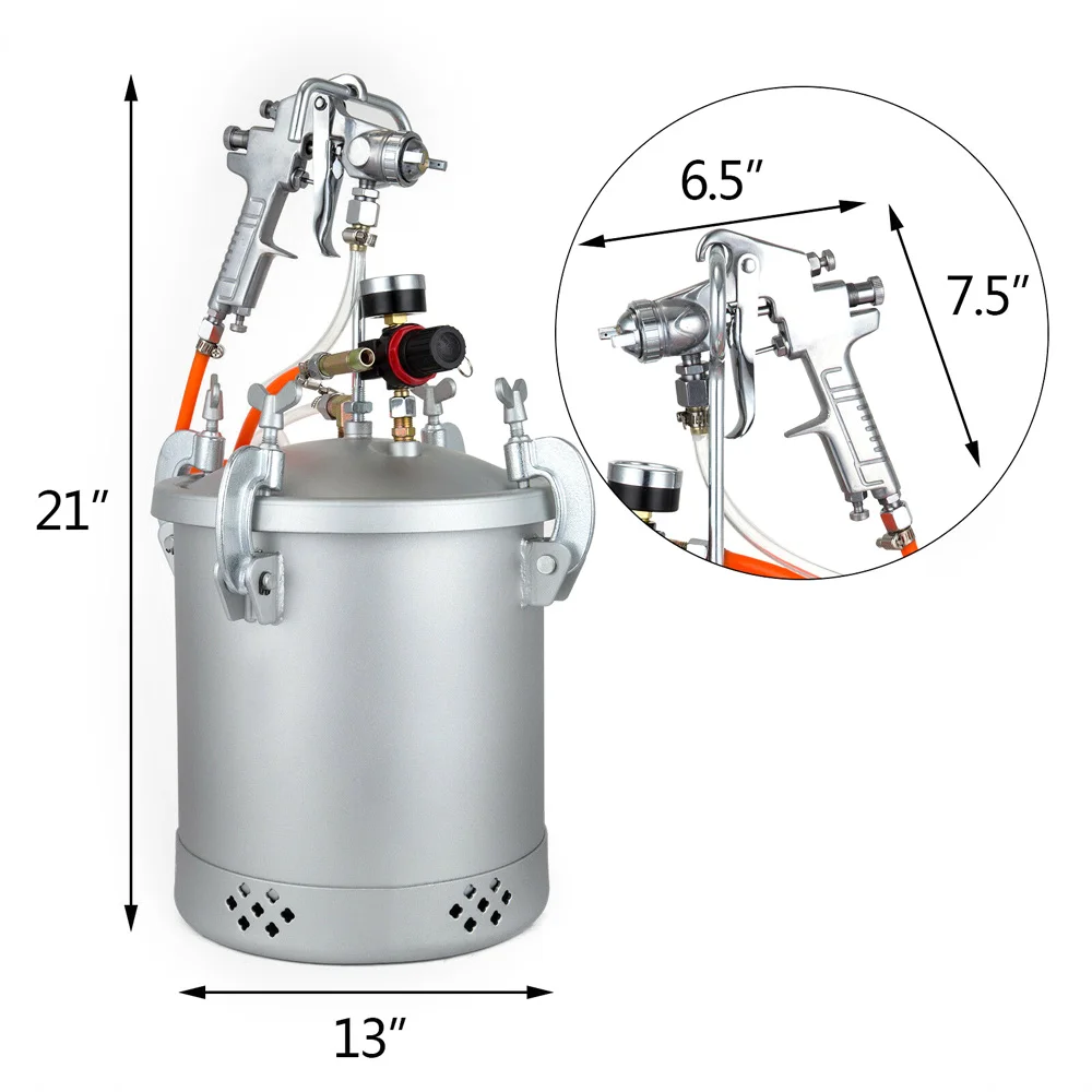 Paint Spray Gun 10L Pressure Tank Paint  Anti Corrosion With Air Regulator And Safety Valve