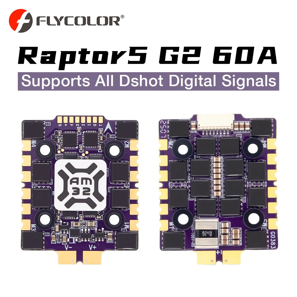 

Flycolor RC 60A ESC Raptor5 G2 Mini AM32 60A ESC 3-6S Lipo 20x20mm M3 For RC FPV Drones