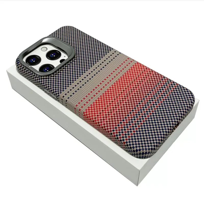 Karbon mosaic Magnetic Hard Back Case For iPhone 13 14 15 Pro Max Matte Patterned  kickstand pc+Metal Back Case Slim Cover