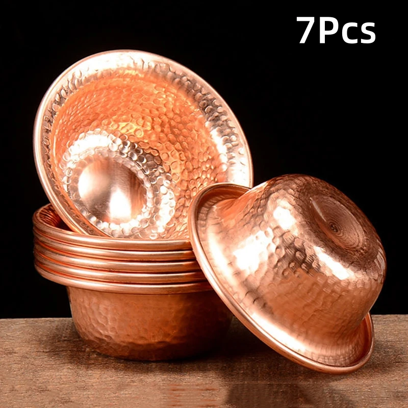 

7Pcs Pure Red Copper Drinking Bowl, Tibetan Tribute Holy Water Cup, Buddhist Bowl, Home's Gift Decorative Hammer, Auspicious