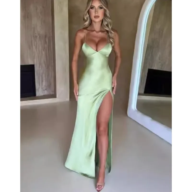 ผ้าพันคอสตรีBackless ElegantชุดแยกHemสปาเก็ตตี้Slimค็อกเทลปาร์ตี้คลับแฟชั่นซาตินLace-Up vestidos