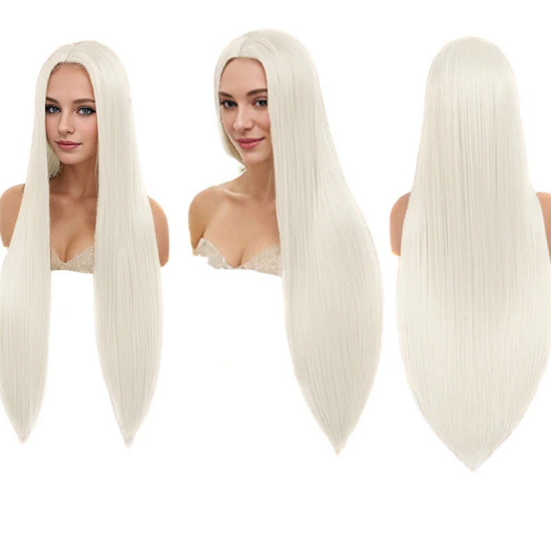 女性の日常のパーティーやハロウィーンのロールプレイングに適した28インチのロングストレート合成ウィッグのクリアランスセール