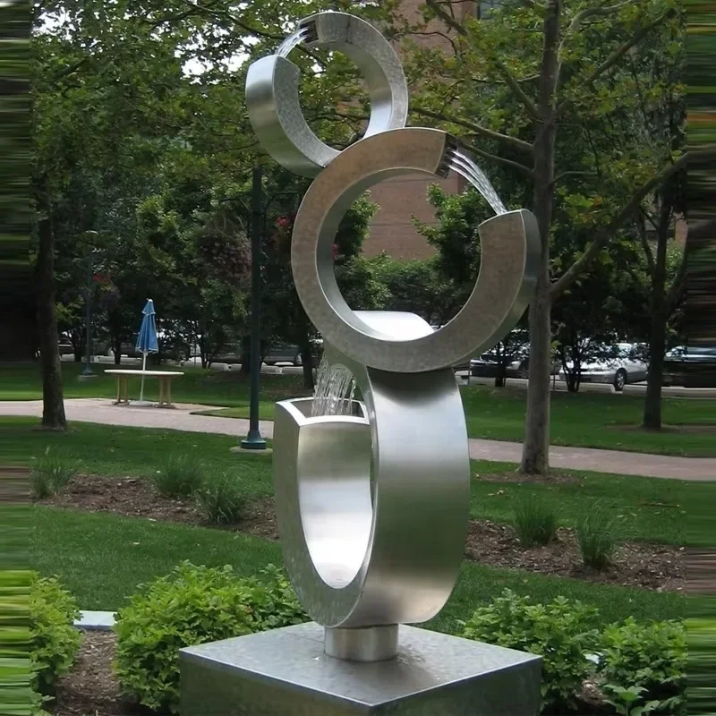 #EXW Modern C Shape Water Fountain Stainless Steel Circle Sculpture With Arcing Water Feature For Outdoor Yard Decoration