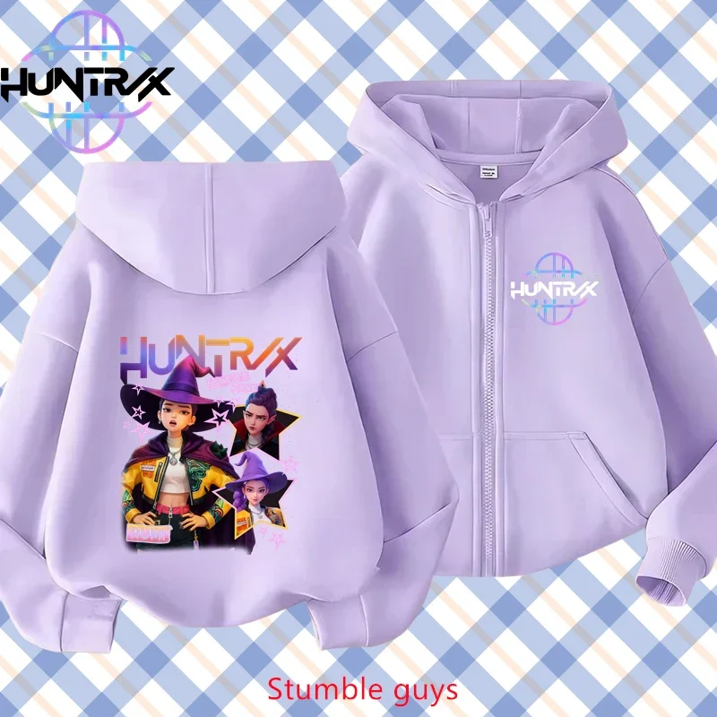

2026 New Kpop Demon Hunters Kids Purple Zip Hoodie Spring Autumn Soft Boys Girls Casual Outing
