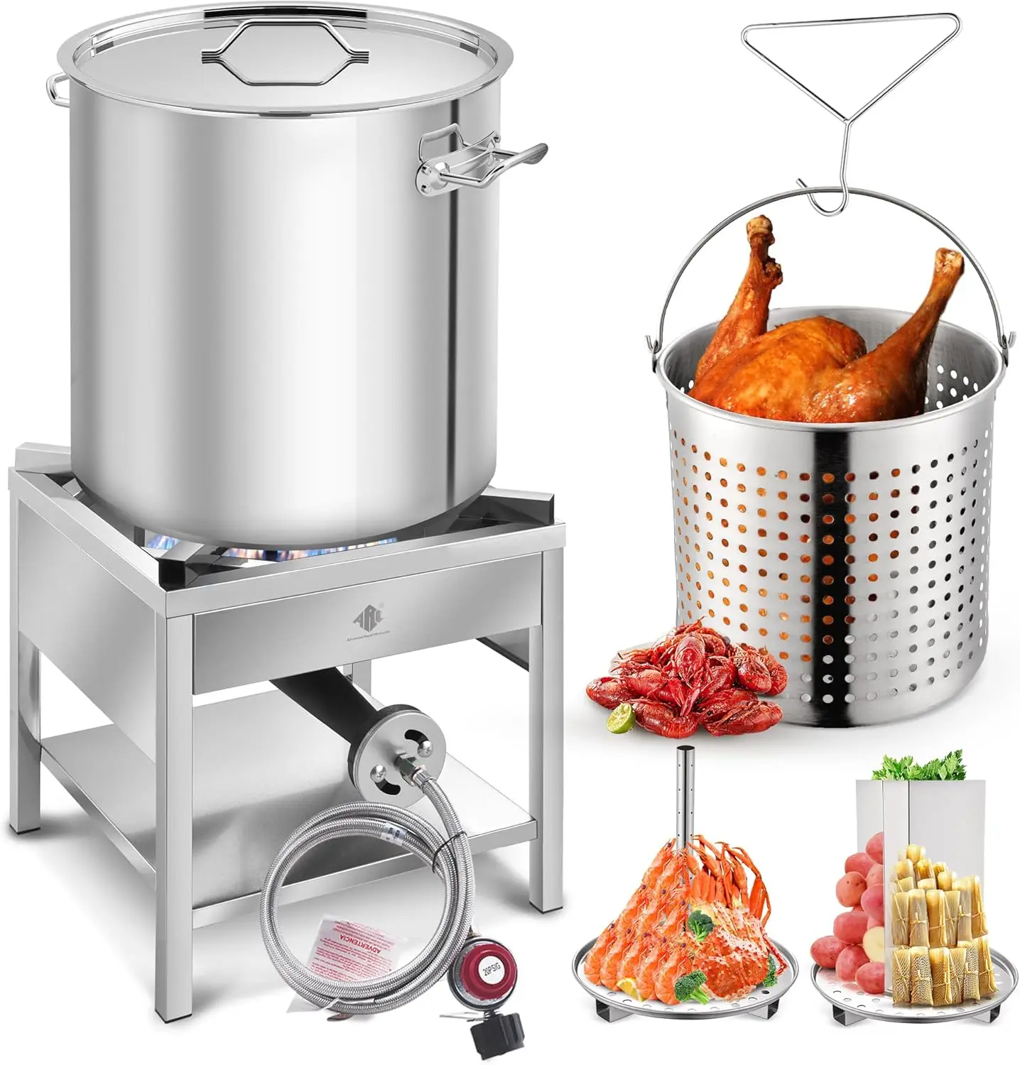 Arc 64Qt Stainless Steel Seafood Boiling Kit, 200,000Btu Propane Burner And Crawfish Boil Pot W/Basket And Steamer Rack, For