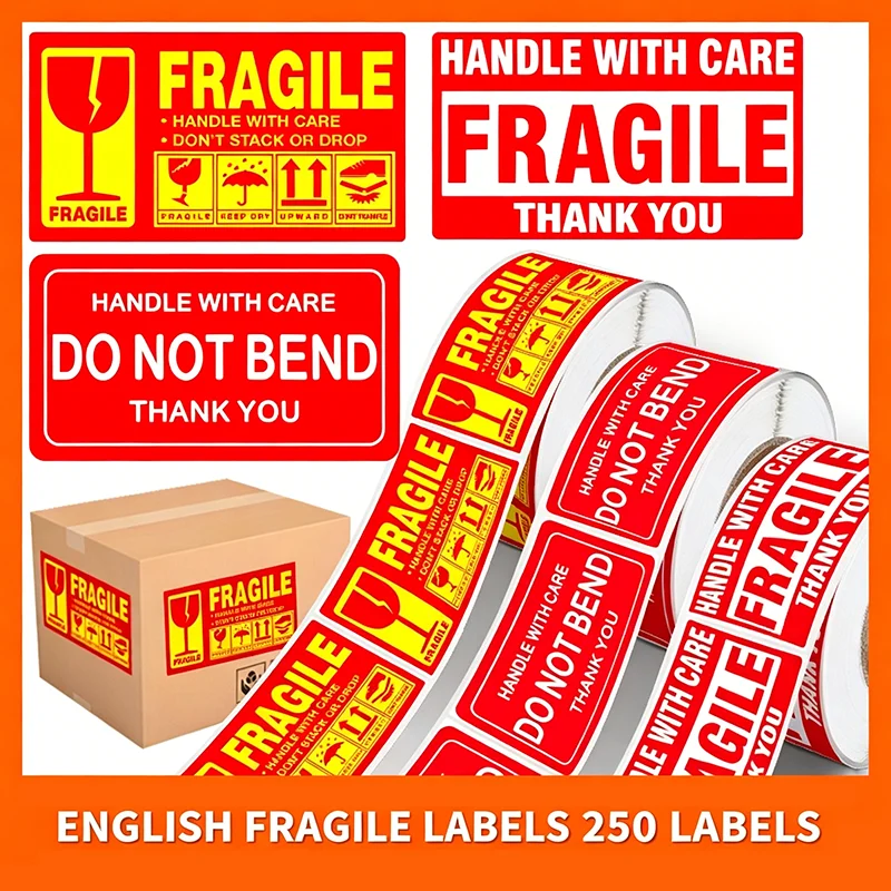 

Please Handle Fragile Warning Label Stickers 2.5x4.5cm Yellow Fragile Shipping Stickers White Care for Goods 250Pcs/Roll