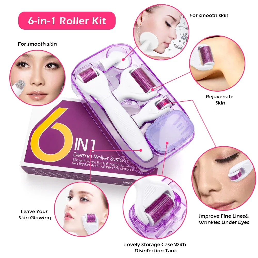 DRS 4/5/6in1 Derma Roller Needle 0.25 0.3 mm Microdermabrasion Facial Roller Microneedle Kit para ojos Cara Cuerpo Cuidado de la piel