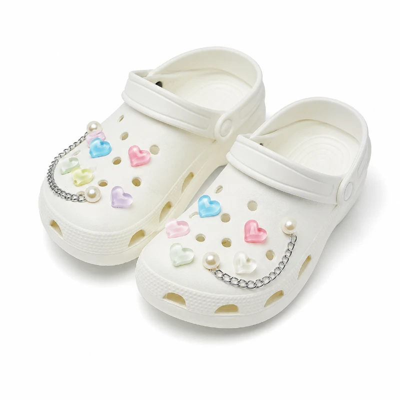 10PCS Fashion Shoe Charms Set Accessories Hole Shoe Buckle Shining Cute Heart shape DIY for Bogg Bags Shoes Decorations