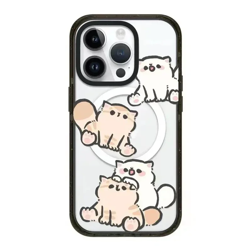 

Cute White Brown Cat 2.0 Acrylic Black Border Magnetic iPhone 12 13 15 14 16 Pro Max Protective Case, Fits iPhone 16 Pro Max