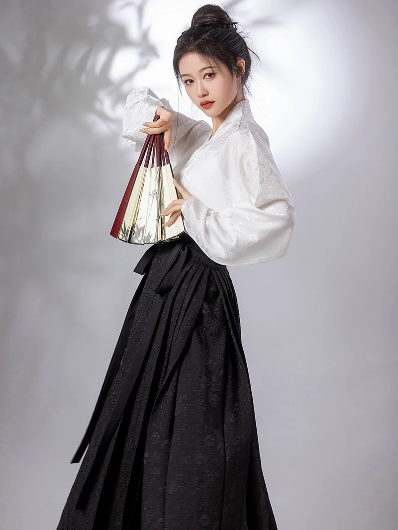 Retro Chinese Improved Ancient Hanfu Style Ma Mian Skirt Loose Shirt Long dress two pieces Set for women daily hanfu Dress