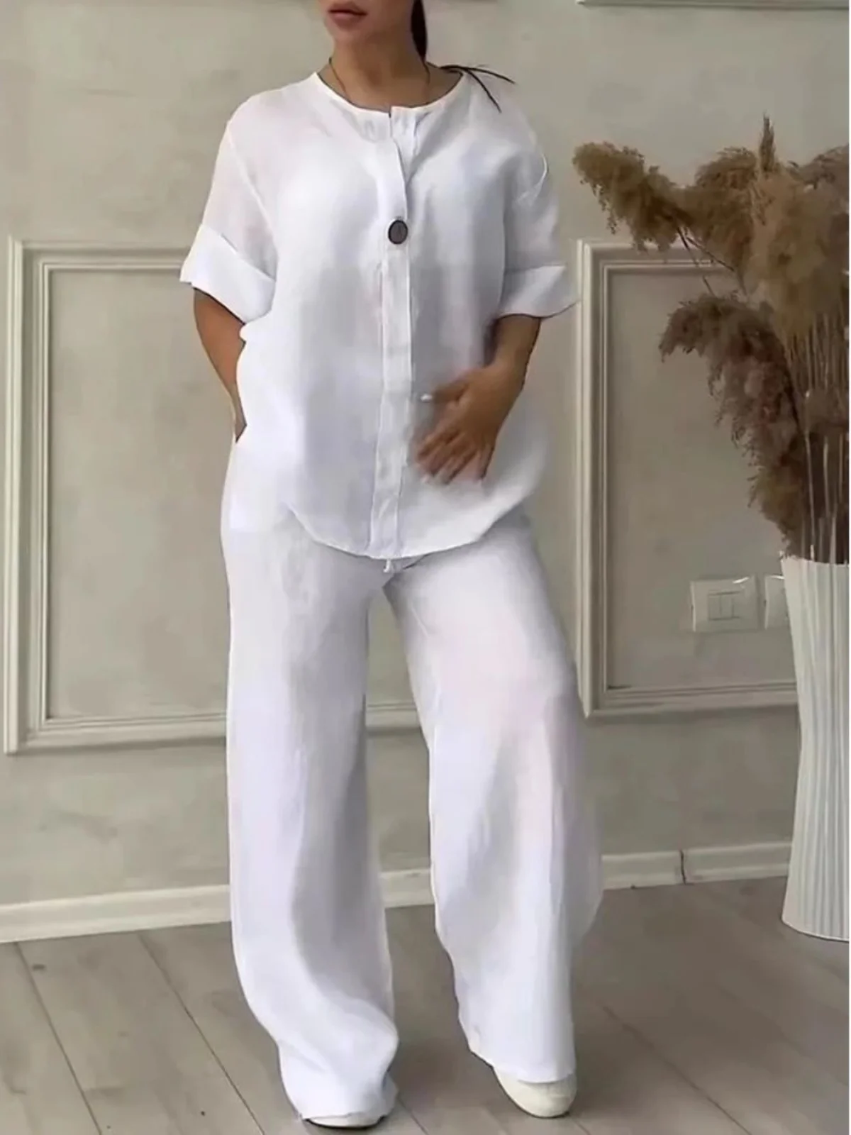 

Женский свободный повседневный цветной комплект Blo, длинные брюки, удобный дышащий модный осенний костюм из двух предметов