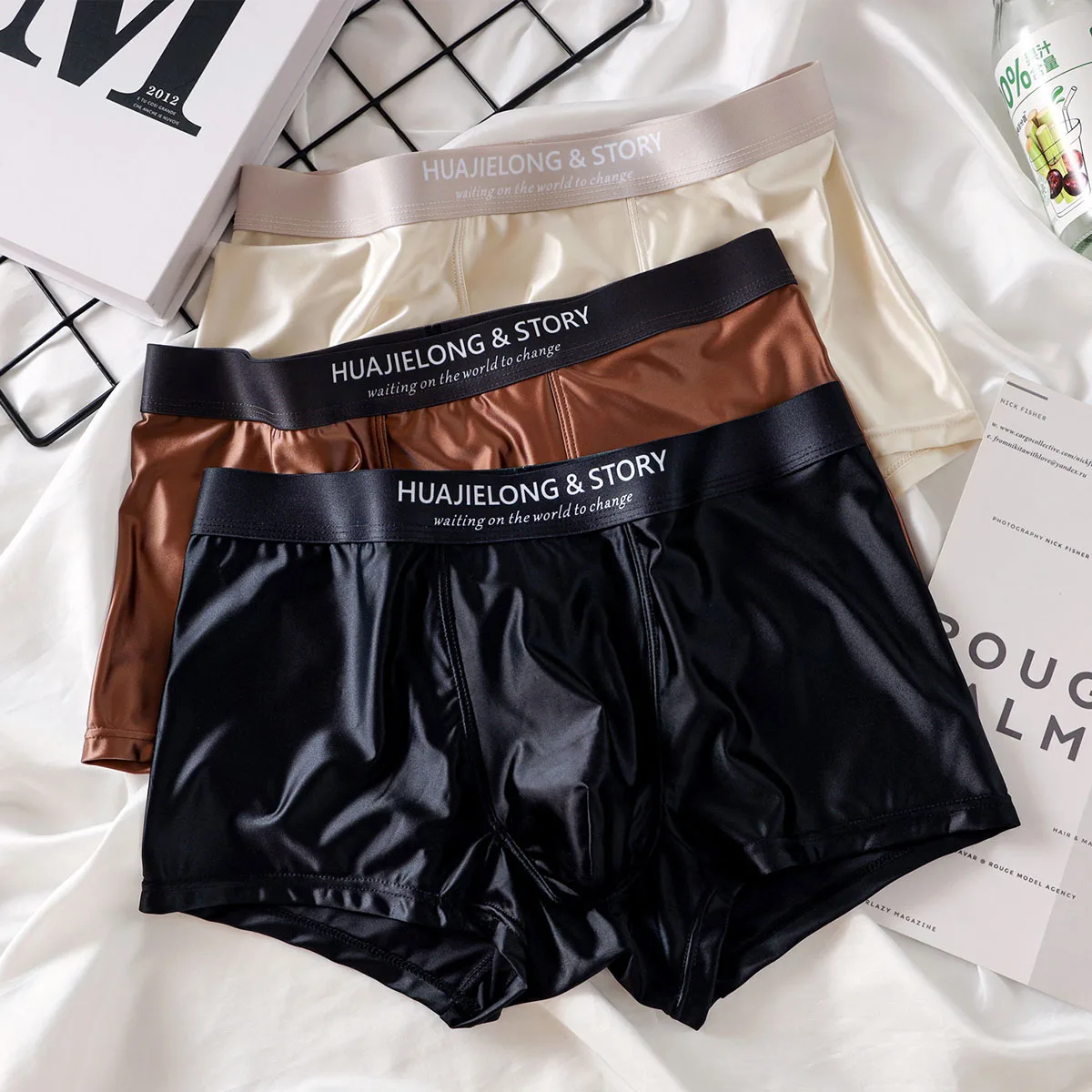 1Pcs Breathable Thin Satin Silk Boxer Briefs Seamless Mid Waist Ice Silk Boxers Underpants Smooth Underwear for Men Daily image 4