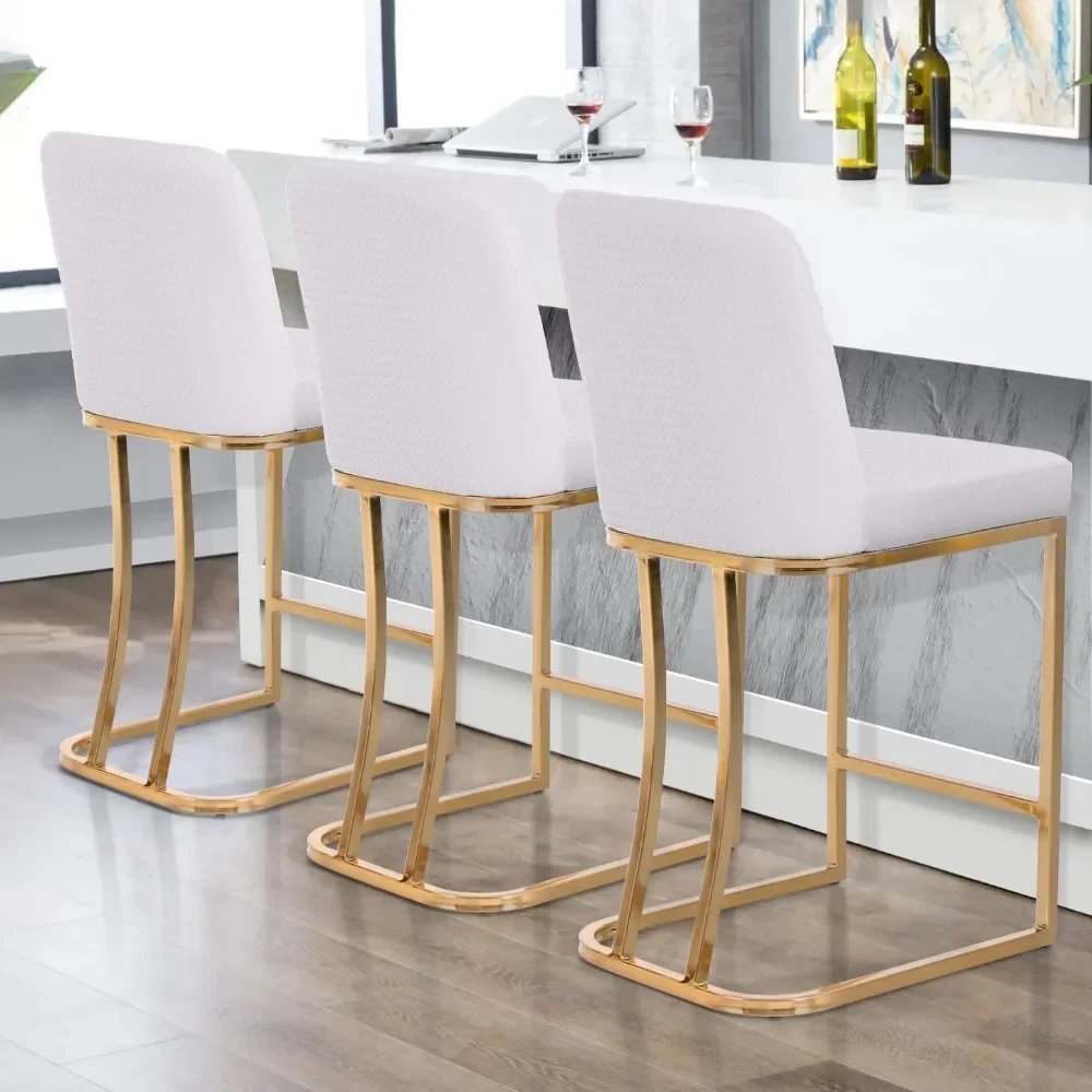 

Creamy White Counter Height Bar Stools Set of 3 for Kitchen Counter 24 Inch Modern Gold Barstools with Back Faux Leather