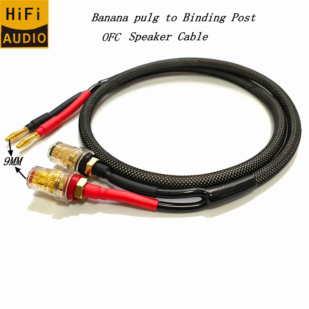 1pcs Hifi Audio OFC Speaker Cable 2 Banana pulgs To 2 Binding Post Interconnector Wire For AMP Speaker Audio