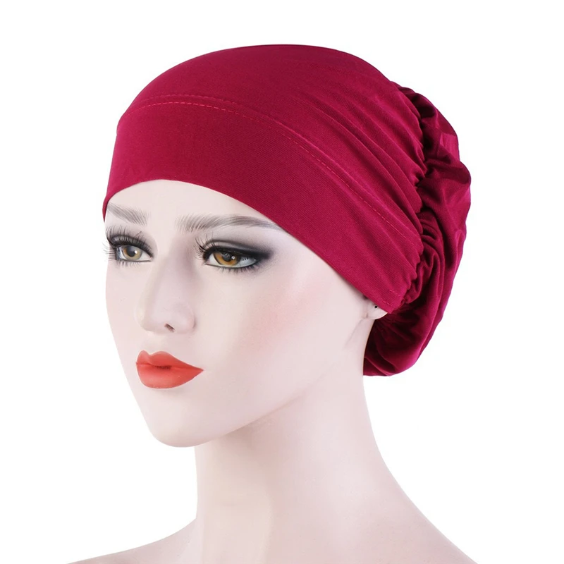 Women Turban Head Wrap Hat With Button Headscarf Bonnet Inner Hijab Cap Solid Color Muslim Hijab Chemo Hats Female Turbantes Cap