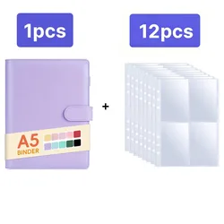 A5 Kpop Photocard Binder with 12 Pieces Double-Side 4-Pocket Card Pages, 6 Ring Binder Card Collector Album with 96 Card Slots