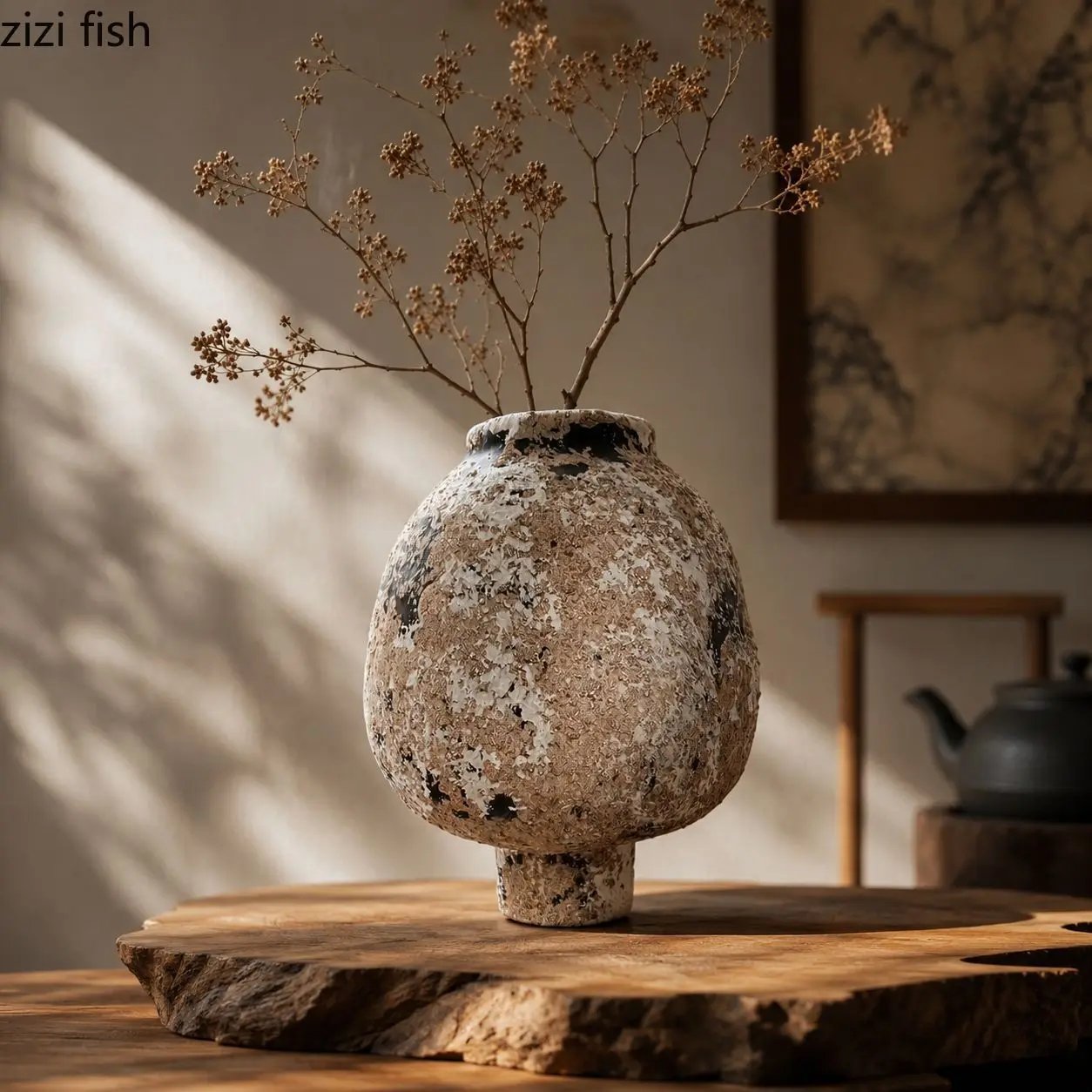 Vintage Coarse Pottery Vase Irregular Desktop Creative Flower Vessel Flower Arrangement Vase Dried Flower Vase Home Decoration