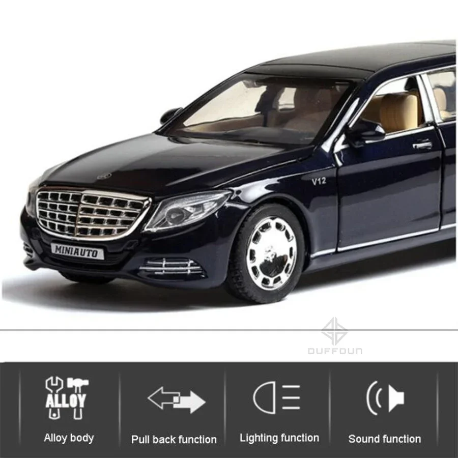 1:32 Mercedes Benz Maybach S650 Uitgebreide Versie Diecast Metalen Legering Model Auto Geluidslicht Collectie Kinderen Speelgoed Geschenken