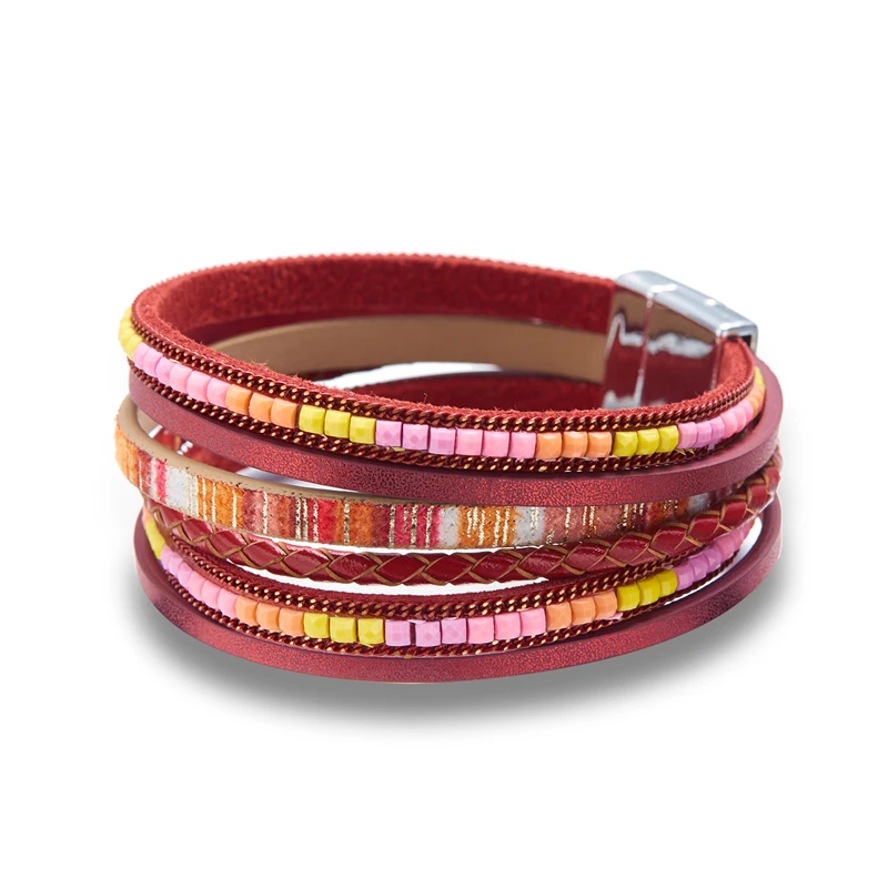 Böhmische Vintage mehr schicht ige Leder armbänder für Frauen hand gefertigte gewebte Leder breite Magnet verschluss Herren Armreif Modeschmuck – Detail 37